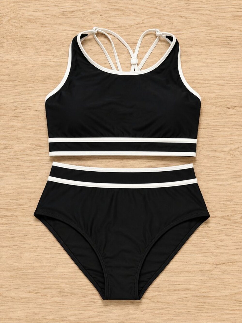 Beachsissi Black High Waisted Bikini Set Size Medium Contrast Trim Retro Swimwe
